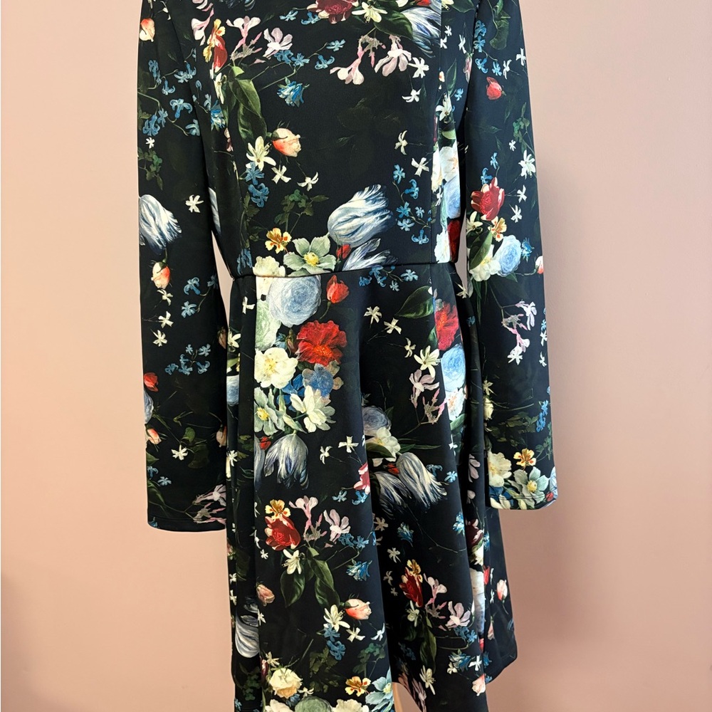 ERDEM Black Floral Long Sleeve Dress